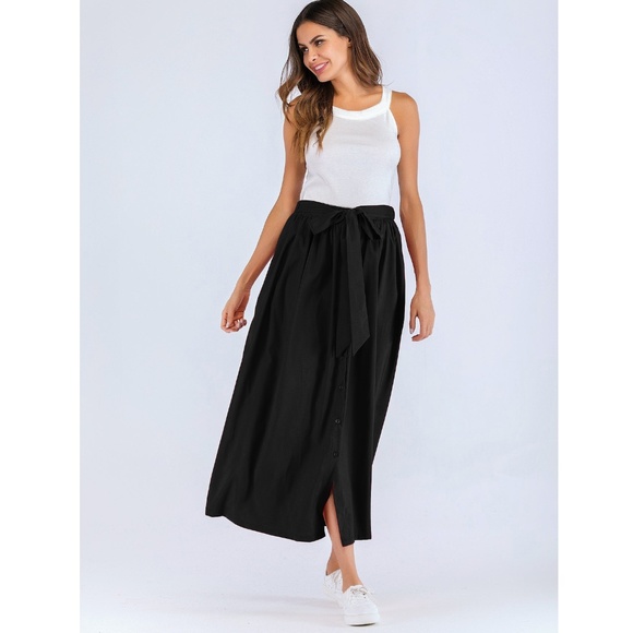 Rouge! Dresses & Skirts - Belted Buttoned Through Long Black Skirt